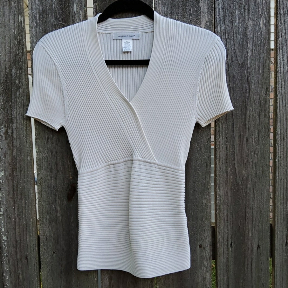 Faux wrap ribbed blouse